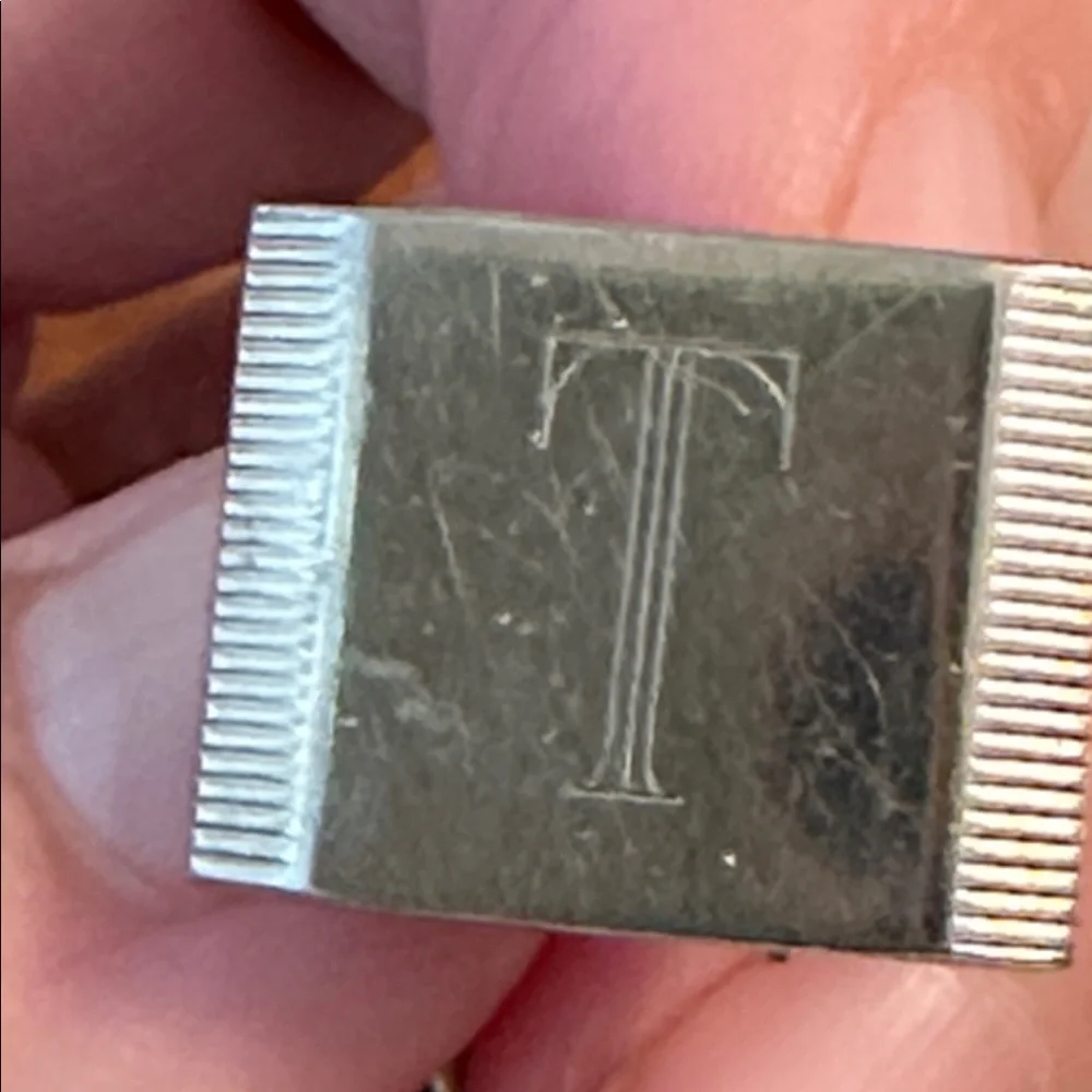 Vintage Mid Century Gold‎ Tone Rectangular Cufflinks with “T” engraving